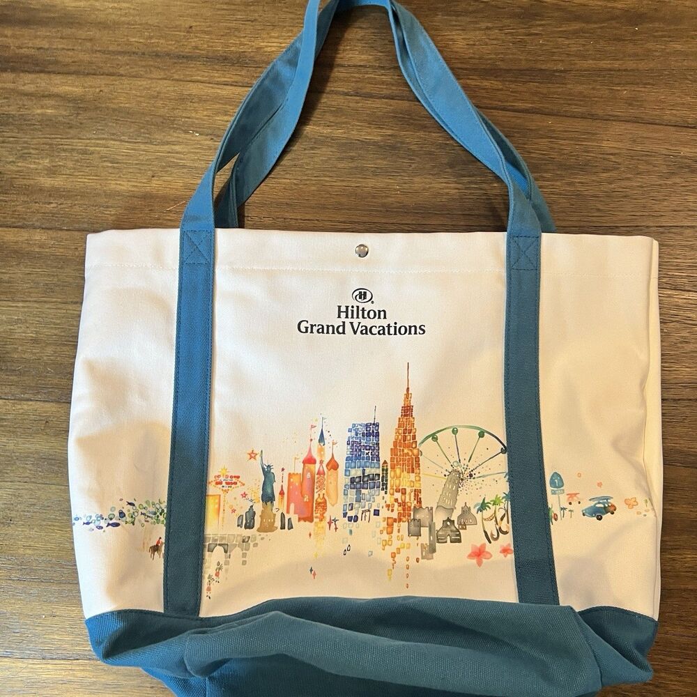 Hilton Grand Vacations Tote Bag Canvas Travel Double Shoulder Straps City Scenes